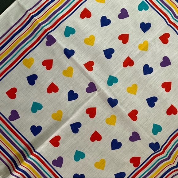 Vtg Colourful Heart Print Bandana Pop Art to Wear Y2K Festival Dog Cute USA NEW - Picture 3 of 5